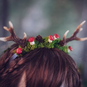 Mushroom Deer Antler Horn Headpiece - Woodland Costume Hair Clip