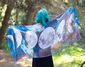 Moon Phases scarf nocturnal celestial nature bohemian dancing foulard pashmina green foulard gift