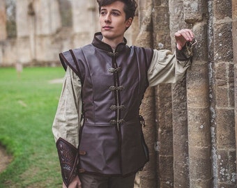 Faux Leather Surcoat - Renaissance unisex Jerkin Vest  Open Front Overgarment Elven Pirate Fantasy Medieval  Costume Cosplay