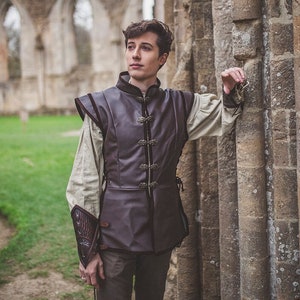 Faux Leather Surcoat - Brown Renaissance unisex Jerkin Vest  Open Front Overgarment Elven Pirate Fantasy Medieval  Costume Cosplay