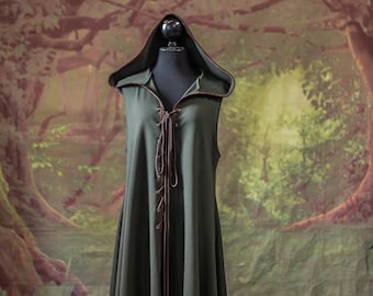 Hooded Green Ranger Surcoat - unisex assasin vest  Open Front Overgarment Elven Pirate Fantasy Medieval Renaissance Costume Cosplay