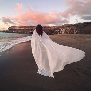 Wedding bridal cloak white ivory cream vanille chiffon polyester cape with hood handfasting Medieval Wedding Cape image 2