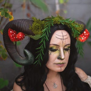 Faun Horns Cosplay Costume Ram Fairy headpiece with mushrooms