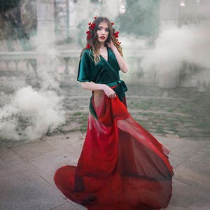 Flower cape floral cloak Red Rose scarf shawl romantic poncho convertible skirt image 8