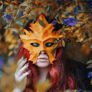 Ledermaske Druid Blatt Ahorn Herbst Natur Wicca Maskerade Green Man
