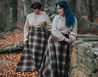 Tartan Skirt in brown and grey Outlander inspired historical scottish tartan maxi skirt