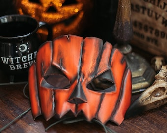 Jack o Lantern Pumpkin Leather Mask Halloween autumn Harvest natural wiccan masquerade  creepy