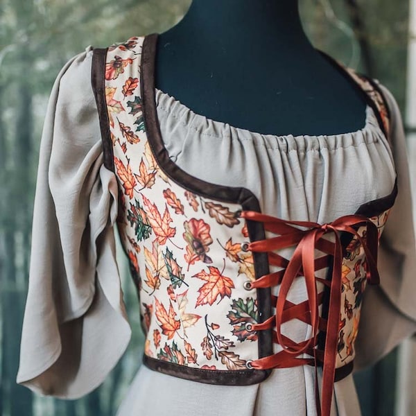 Hobbit bodice, Autumn Renaissance corset Oak cottagecore style  corset vest, Wench regency steampunk