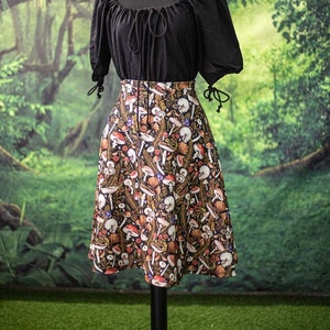 Mushrooms Skirt in black and brown Cottage Witch inspired skater skirt