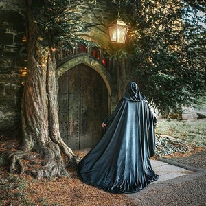 Black cloak dark satin cape with hood