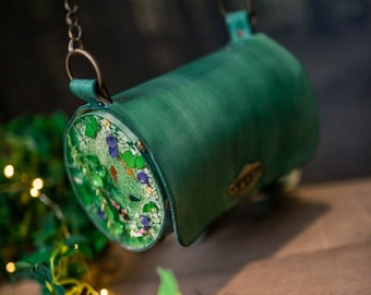 Koi fish Pond bag witch inspired forest handbag shoulder bag magic leather and resin