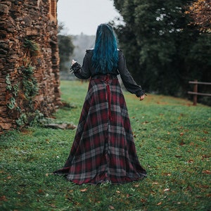 Tartan Skirt in dark red and grey Outlander inspired historical scottish Edwadian