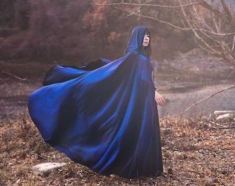 Blue velvet cape, elven ,wizard or witch, medieval fantasy cloak with hood medieval