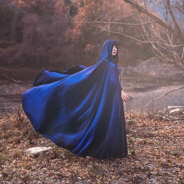 Blue velvet cape, elven ,wizard or witch, medieval fantasy cloak with hood medieval