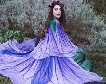 Flower cape floral cloak Violet Petunia scarf shawl purple lavender poncho convertible skirt