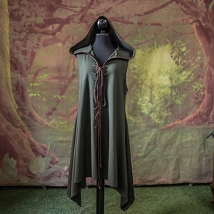 Hooded Green Ranger Surcoat - unisex assasin vest  Open Front Overgarment Elven Pirate Fantasy Medieval Renaissance Costume Cosplay