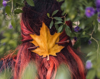 Autumn Leather Leaf Hair Barrette in Leather Autumn whimsical accessory head piece woodland cottagecore