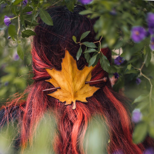 Barrette à cheveux en cuir d’automne en cuir Automne accessoire fantaisiste pièce de tête woodland cottagecore