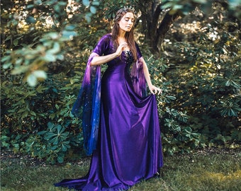 Medieval Fantasy Dress Purple Violet Velvet Celtic Elven Gown Preraphaelite Dress Elvish, Medieval, Pre- Raphaelite, Gothic