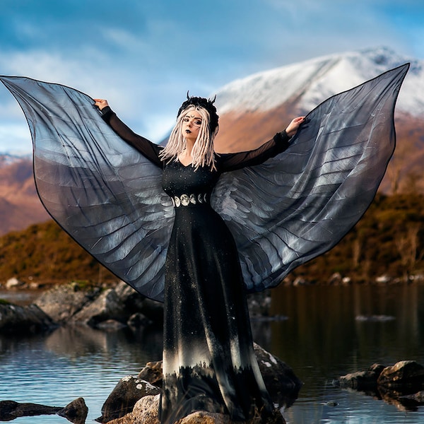 Rabenflügel Kostüm Krähe schwarz Federn Maleficent Cosplay dark Angel Flügel Festival Kleidung