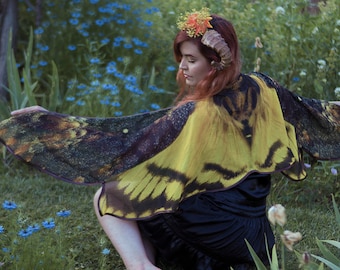 Death's Head Moth butterfly cape chiffon yellow cloak dance wings costume short small fairy