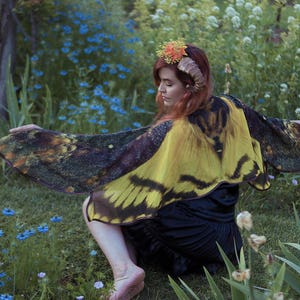 Death's Head Moth butterfly cape chiffon yellow cloak dance wings costume short small fairy image 1