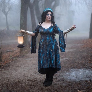 Celestial Whimsigoth velvet dress , witchy clothing , witch Forestcore dark elastic dress adjustable