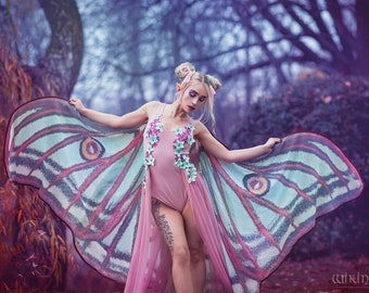 Luna moth cape dance wings costume adult Spanish luna moth cape chiffon belly  halloween burning man