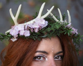 Elven Crown, White Antlers Deer Horns , Forest Elf Crown , Druid circlet