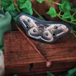 Emperor Moth Hair Barrette in Vegan Leather Autumn design whimsical accessory head piece woodland cottagecore image 1