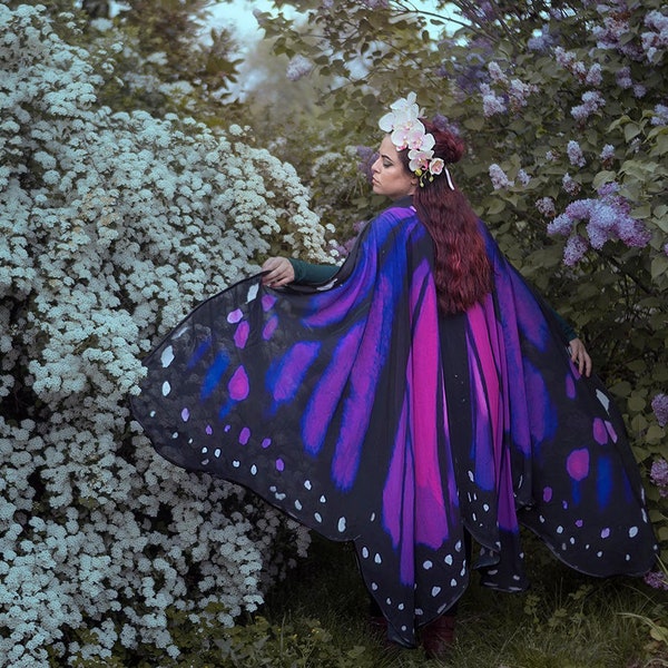 Lange lila rosa Schmetterling Fairy Flügel Kostüm Erwachsene Tanz Braut Fantasy Festival Kleidung