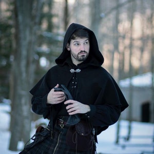 Chal con capucha de lana vegana, color negro, para invierno