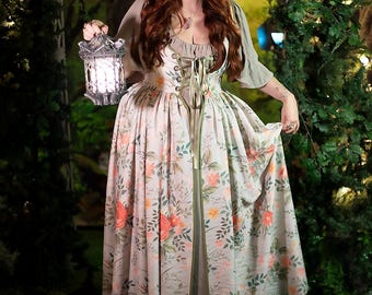Corset Over Dress: Elven Renaissance Fair Costume - flowers spring romantic cottagecore