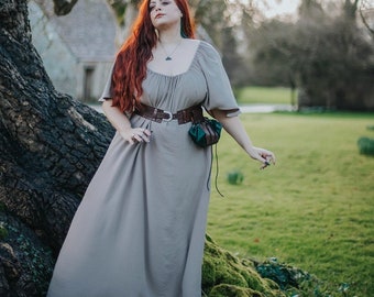 Renaissance Chemise Dress - Medieval Peasant Costume, Cream Taupe