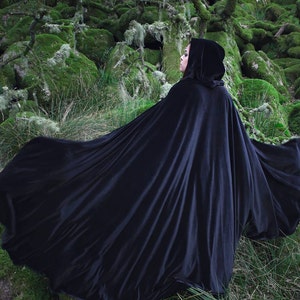 Black Cape stretch Velvet Costume Cape Fairytale Fantasy Cloak druid witch wicca medieval image 8