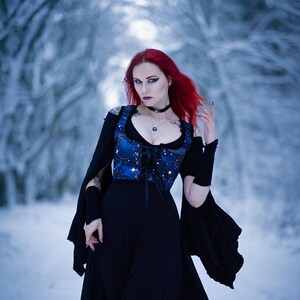 Black Elven Dress, Dark Forestcore Clothing, Elastic Rayon image 4
