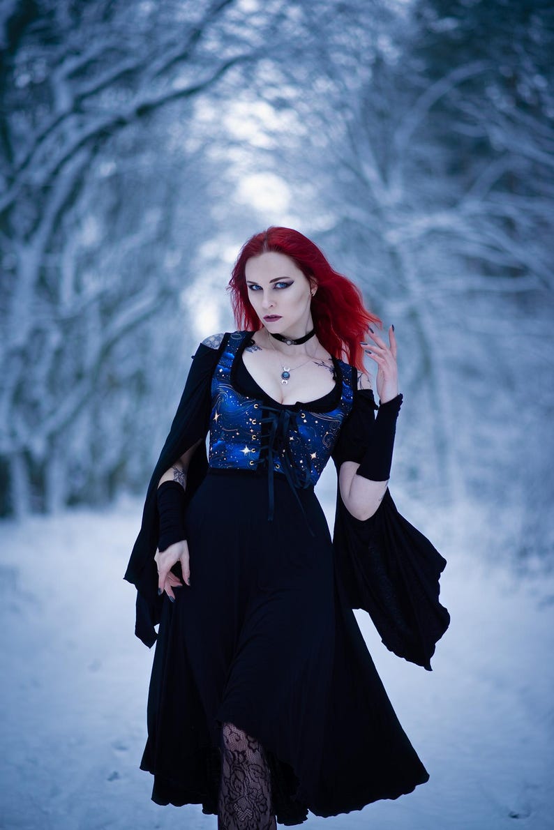 Black Elven Dress, Dark Forestcore Clothing, Elastic Rayon image 4