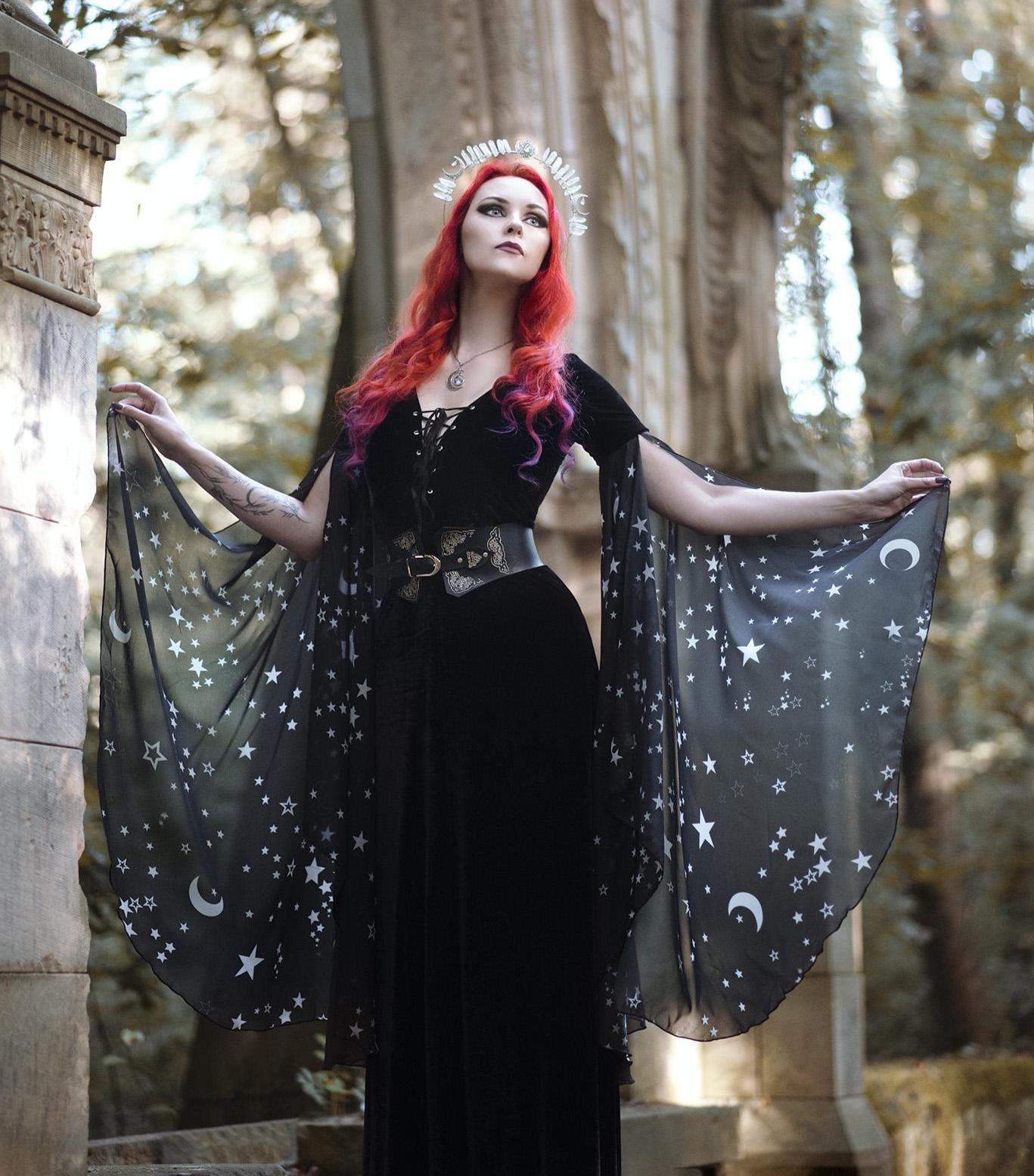 Black Witch Costume Dress Medieval Celtic Gown Wiccan Elven Dress