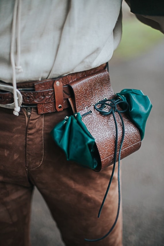 Leather Belt Bag Elven Medieval Celtic Pouch Hip Bag for LARP