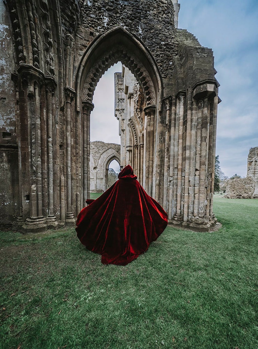 Red Velvet Cape Hooded Cloak Riding Hood Cloak With Train