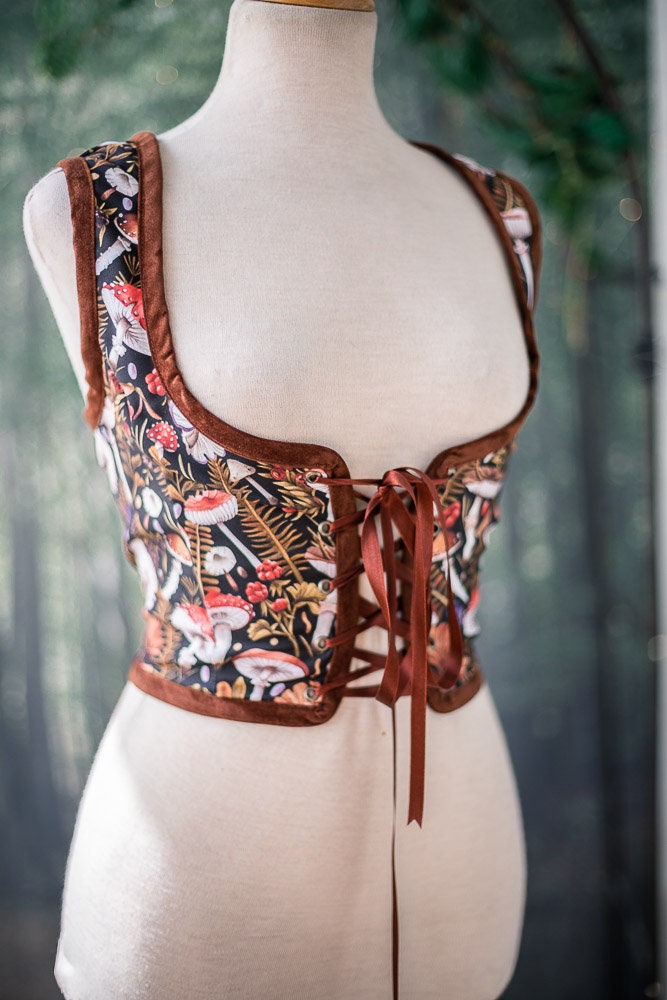 Renaissance bodice, Mushrooms corset cottagecore style corset vest, Wench regency Fairy Fair