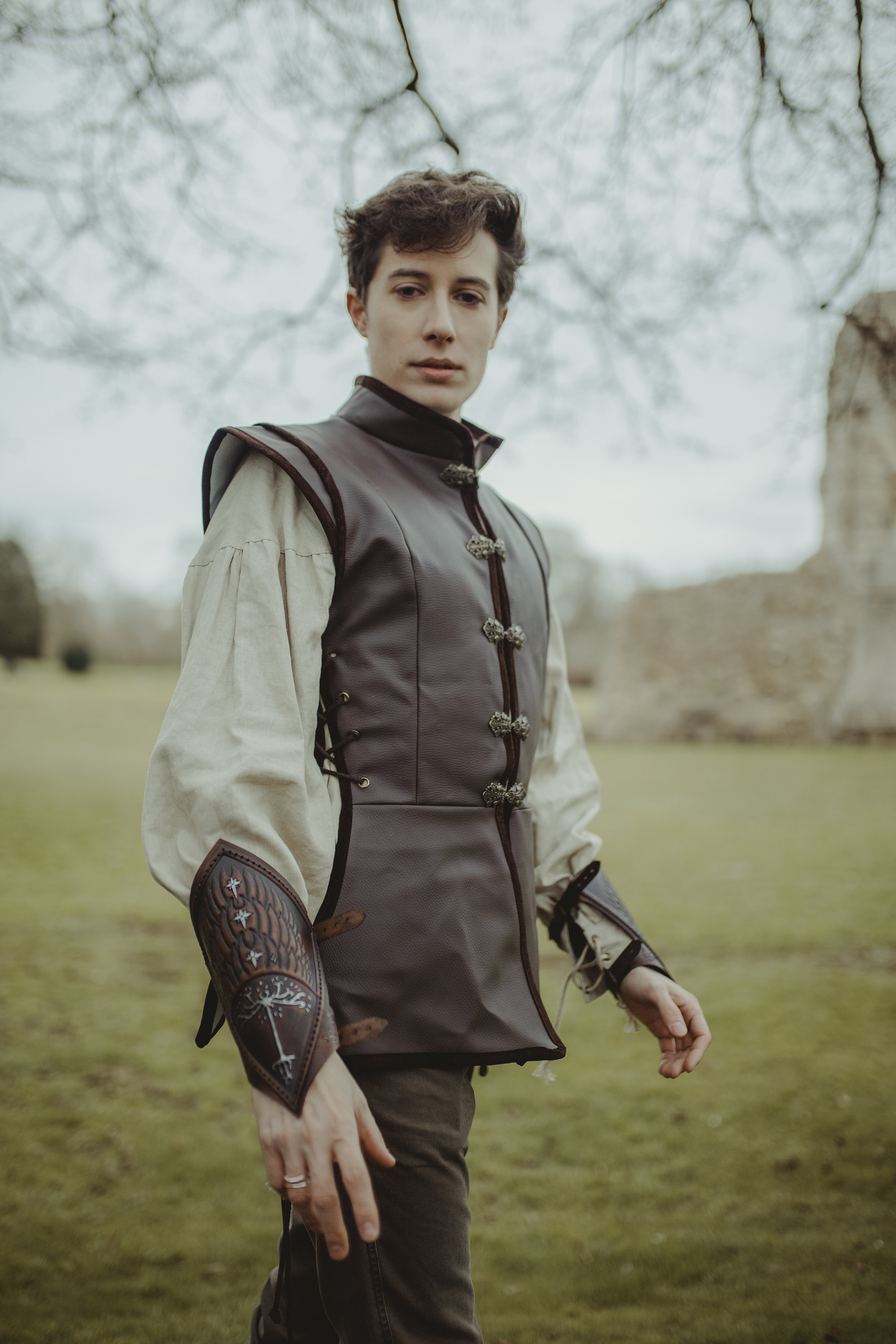 GRACEART Renaissance Volwassen Mannen Omkeerbaar Vetervest Middeleeuwse Piraat Kostuum Vest (blauw/bruin, M