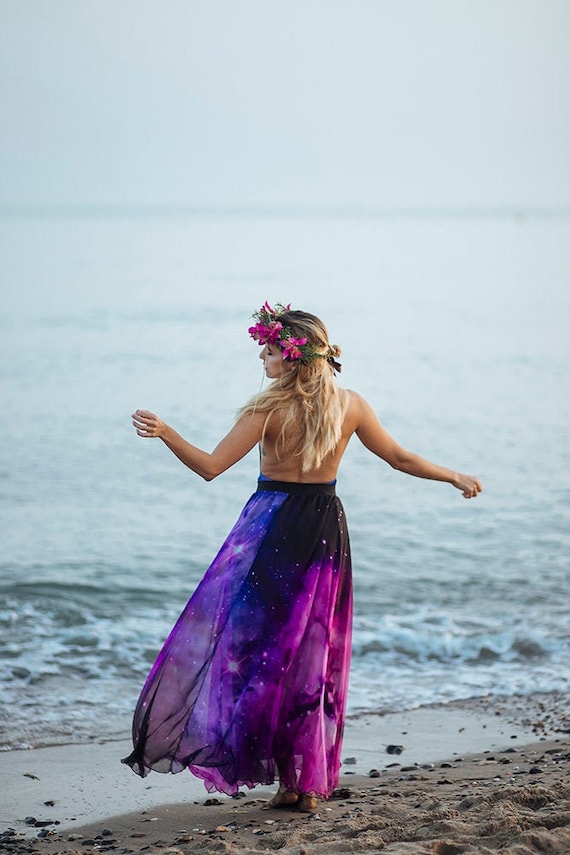 Galaxy Nebula Maxi Skirt, Celestial Constellation Fashion Long Skirt Fairy  Fantasy, Pink, Black, Stars, Costume Dance Boho Summer Fashion 