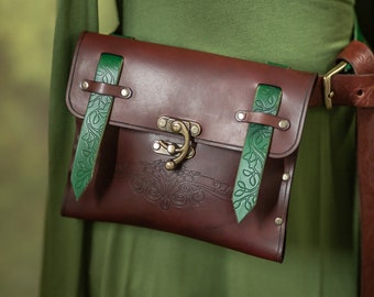 Bolso de cinturón de cuero Bolsa medieval bolso de cadera para LARP Elven Druid Steampunk accesorios druidas ren faire