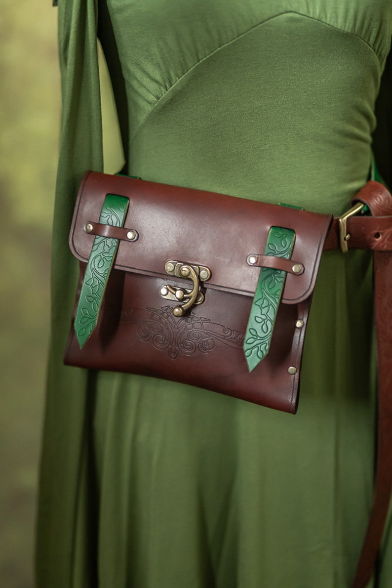 Leather belt bag Medieval pouch hip bag for LARP Elven Druid Steampunk druid accessories ren faire image 1