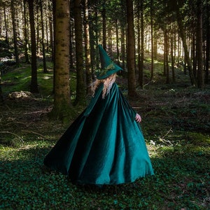 Velvet cape green hooded cloak, medieval elven fantasy costume cape with hood image 5