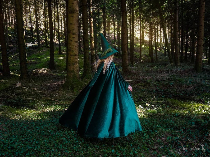 Velvet cape green hooded cloak, medieval elven fantasy costume cape with hood image 5