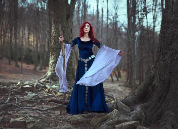 Robe Medievale Elfe Costume Elfe Bleu Fonce Velours Et Etsy