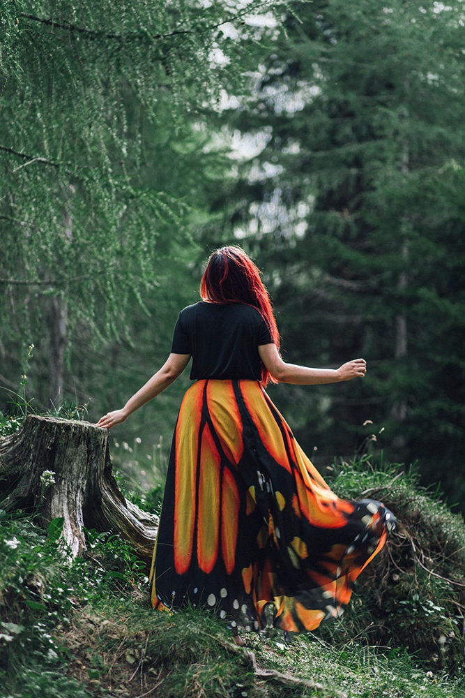 Butterfly Maxi Skirt Long Skirt Fairy Fantasy Dark Monarch Nature Orange Costume Dance Boho Summer Fashion Etsy Denmark