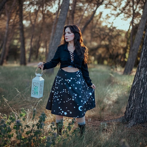 Celestial Skater Skirt, Stars and Moons Witchy Outfit - Etsy